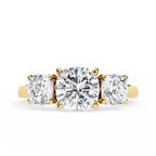 Yellow Gold Three Stone Cushion Cut Diamond Trilogy Ring