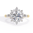 Yellow Gold Round Diamond Starburst Halo Engagement Ring