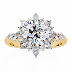 Yellow Gold Round Diamond Starburst Halo Engagement Ring