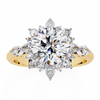 Yellow Gold Round Diamond Starburst Halo Engagement Ring