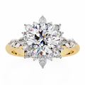 Yellow Gold Round Diamond Starburst Halo Engagement Ring