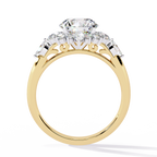 Yellow Gold Round Diamond Starburst Halo Engagement Ring