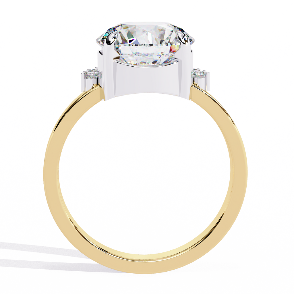 Yellow Gold Round Diamond Crown Halo Solitaire Ring