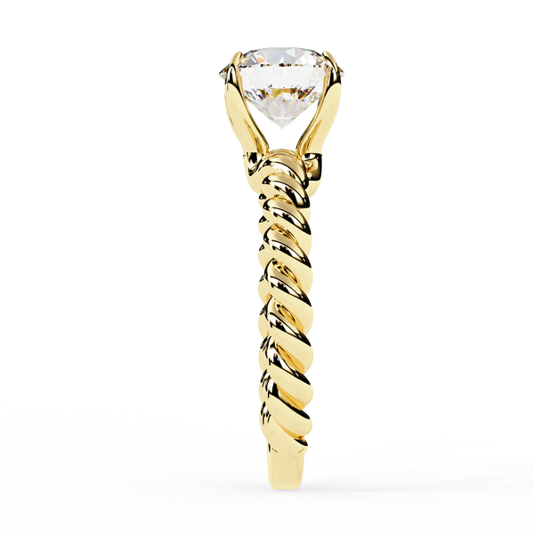 Yellow Gold Round Diamond Rope Twist Solitaire Ring