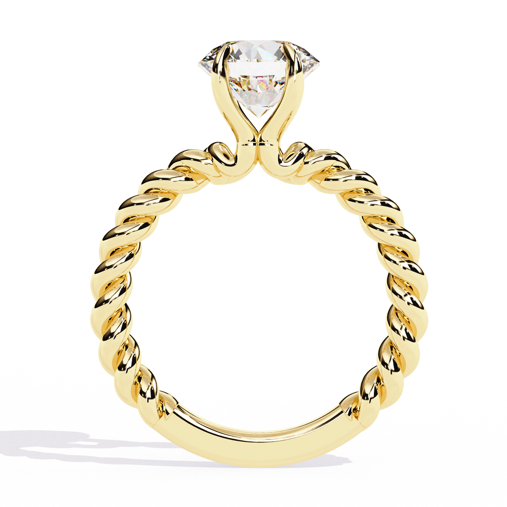 Yellow Gold Round Diamond Rope Twist Solitaire Ring