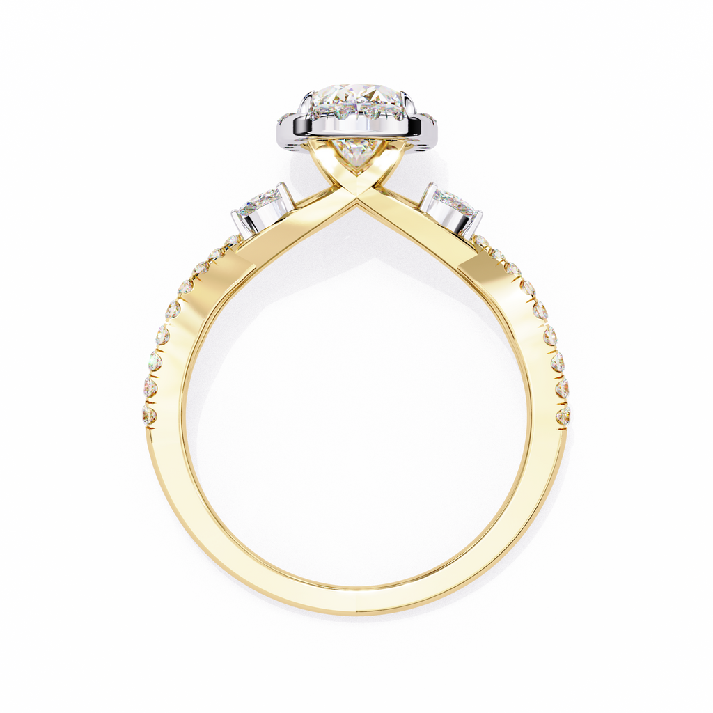 Yellow Gold Oval Cut Diamond Halo Ring with Marquise Accents