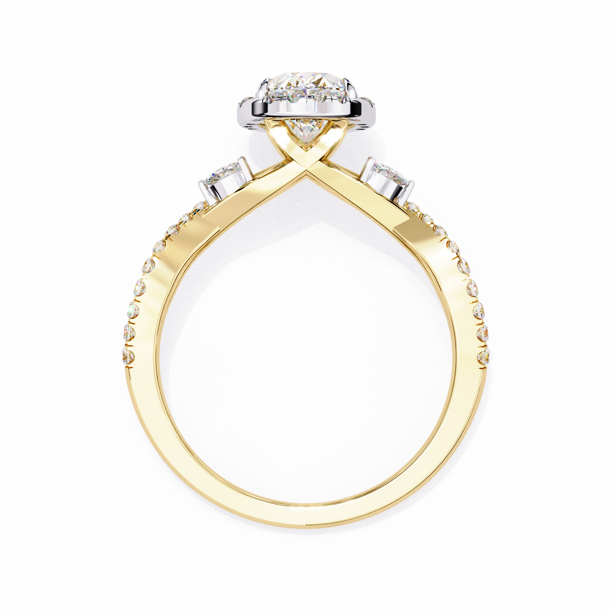 Yellow Gold Oval Cut Diamond Halo Ring with Marquise Accents