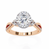 Rose Gold Oval Cut Diamond Halo Ring with Marquise Accents and Twisted Pavé Band