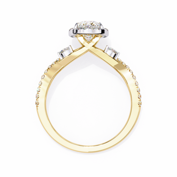 Yellow Gold Oval Cut Diamond Halo Ring with Marquise Accents