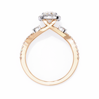 Rose Gold Oval Cut Diamond Halo Ring with Marquise Accents and Twisted Pavé Band