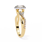 Yellow Gold Oval Cut Diamond Halo Ring with Marquise Accents
