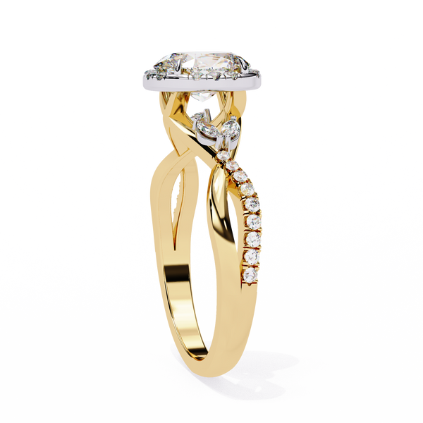 Yellow Gold Oval Cut Diamond Halo Ring with Marquise Accents