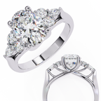 White Gold Oval Cut Diamond Cluster Ring with Marquise and Round Side Stones