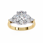 Yellow Gold Oval Cut Diamond Cluster Ring with Marquise and Round Side Stones