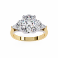 Yellow Gold Oval Cut Diamond Cluster Ring with Marquise and Round Side Stones
