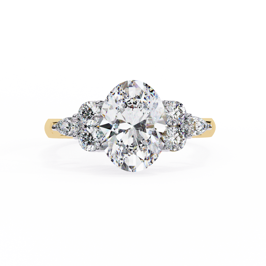 Rose Gold Oval Cut Diamond Cluster Ring with Marquise and Round Side Stones