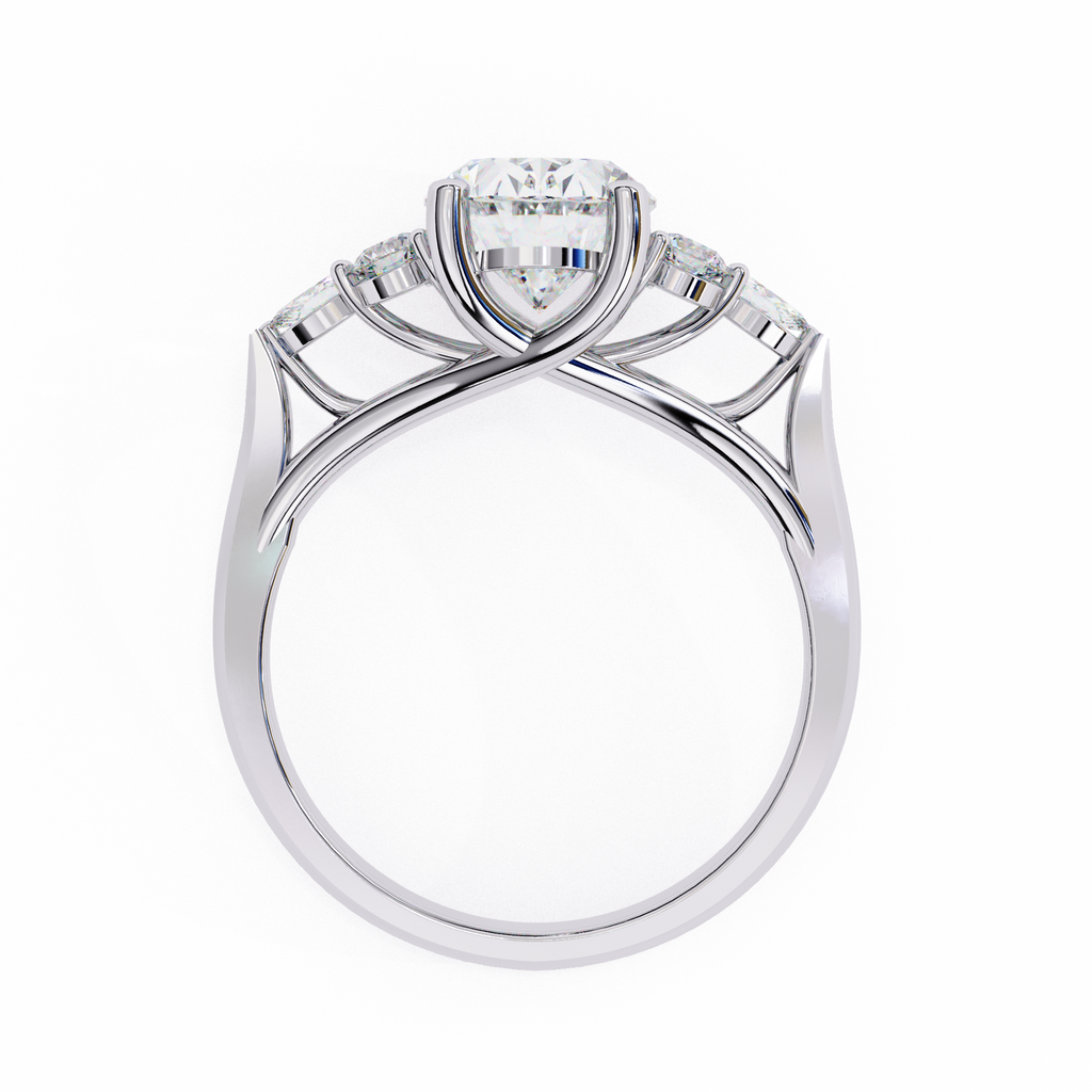 White Gold Oval Cut Diamond Cluster Ring with Marquise and Round Side Stones