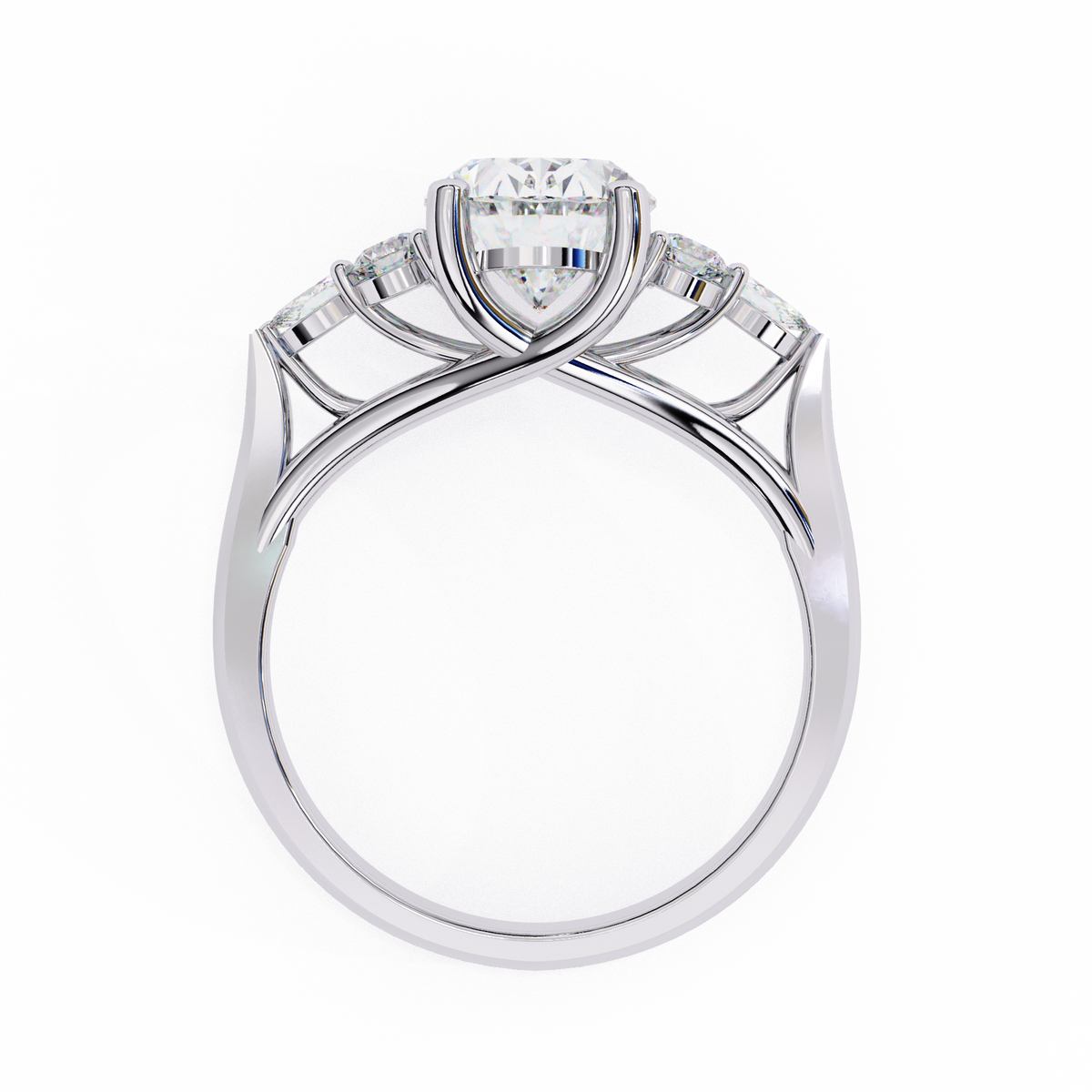 White Gold Oval Cut Diamond Cluster Ring with Marquise and Round Side Stones