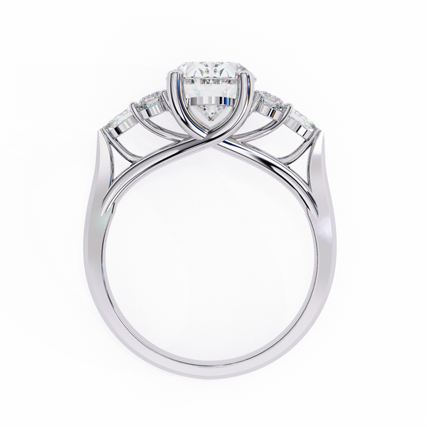White Gold Oval Cut Diamond Cluster Ring with Marquise and Round Side Stones