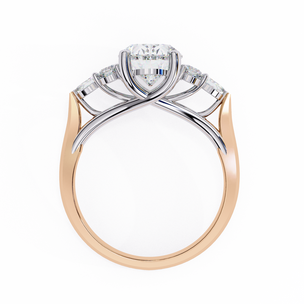 Rose Gold Oval Cut Diamond Cluster Ring with Marquise and Round Side Stones
