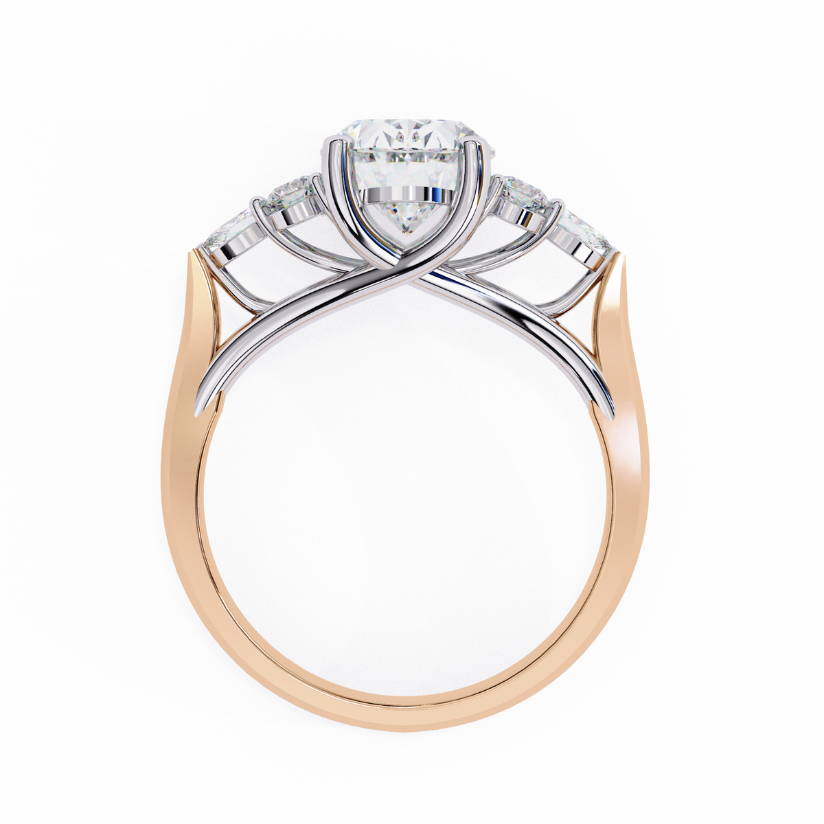 Rose Gold Oval Cut Diamond Cluster Ring with Marquise and Round Side Stones