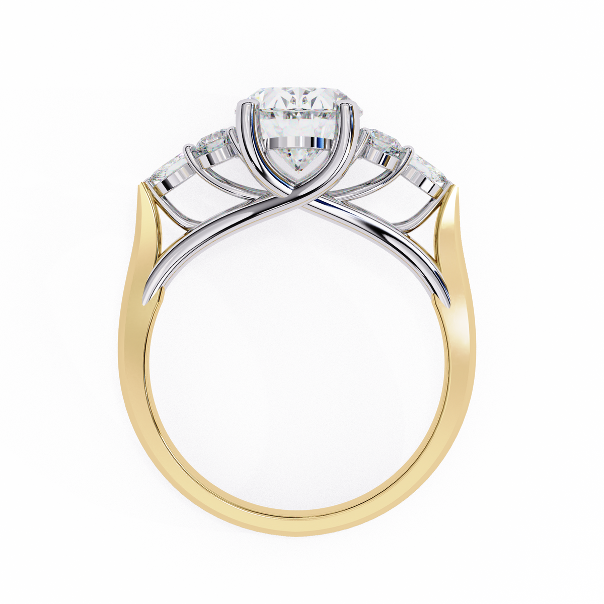 Yellow Gold Oval Cut Diamond Cluster Ring with Marquise and Round Side Stones
