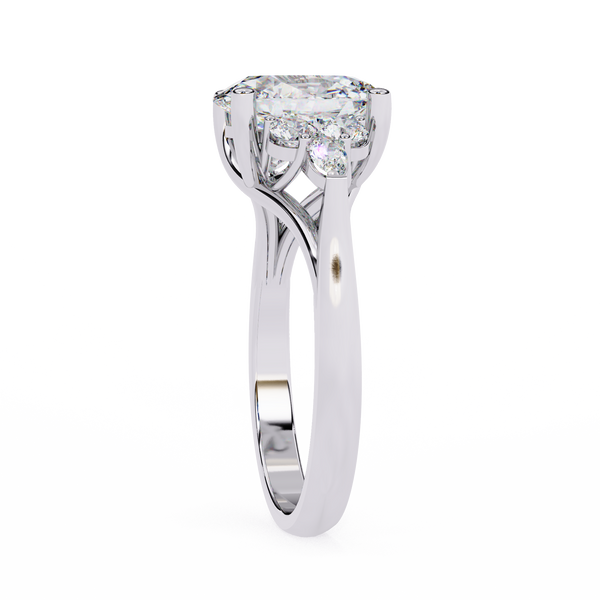 White Gold Oval Cut Diamond Cluster Ring with Marquise and Round Side Stones