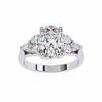 White Gold Oval Cut Diamond Cluster Ring with Marquise and Round Side Stones