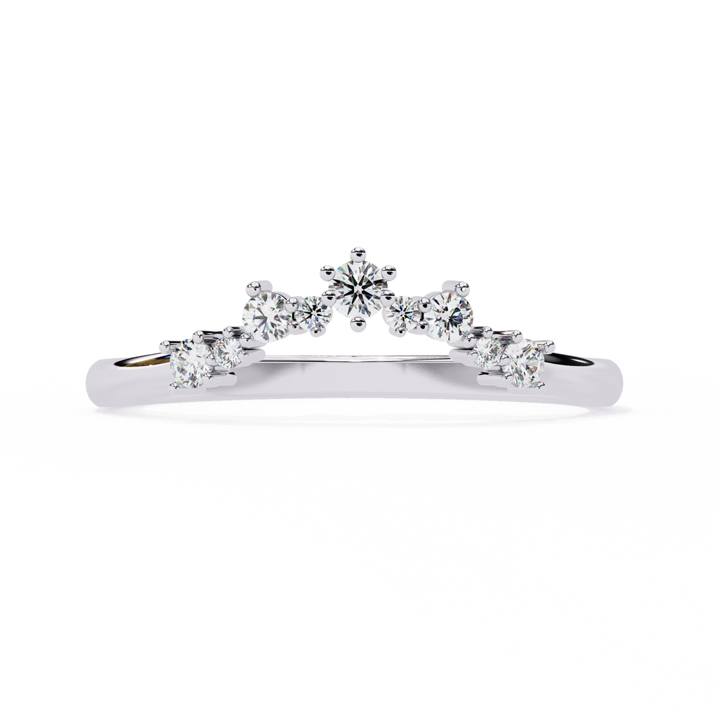 White Gold Round Diamond Crown Tiara Curved Band Ring