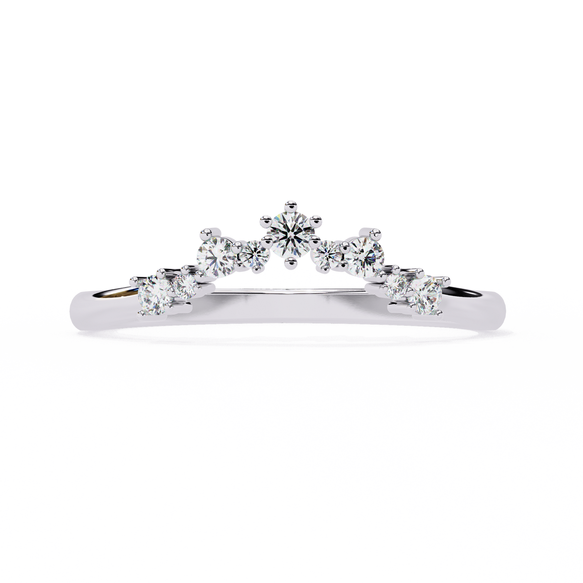 White Gold Round Diamond Crown Tiara Curved Band Ring