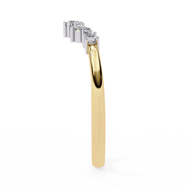 Yellow Gold Round Diamond Crown Tiara Curved Band Ring