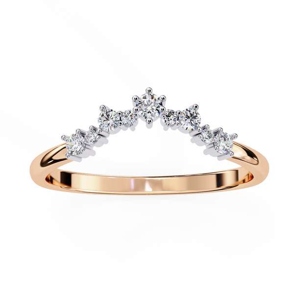 Rose Gold Round Diamond Crown Tiara Curved Band Ring
