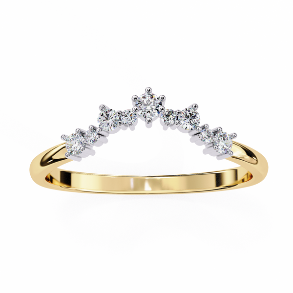 Yellow Gold Round Diamond Crown Tiara Curved Band Ring