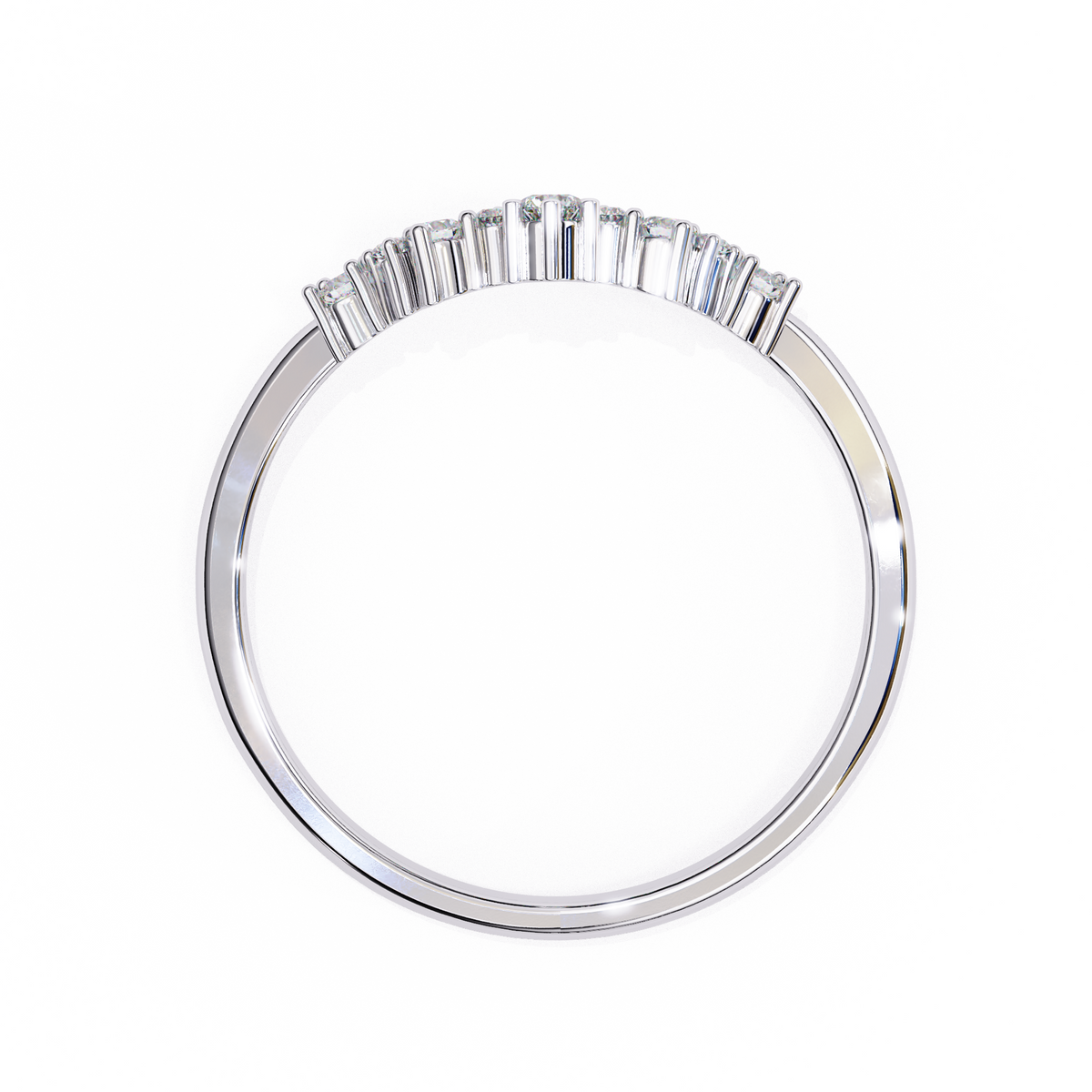White Gold Round Diamond Crown Tiara Curved Band Ring