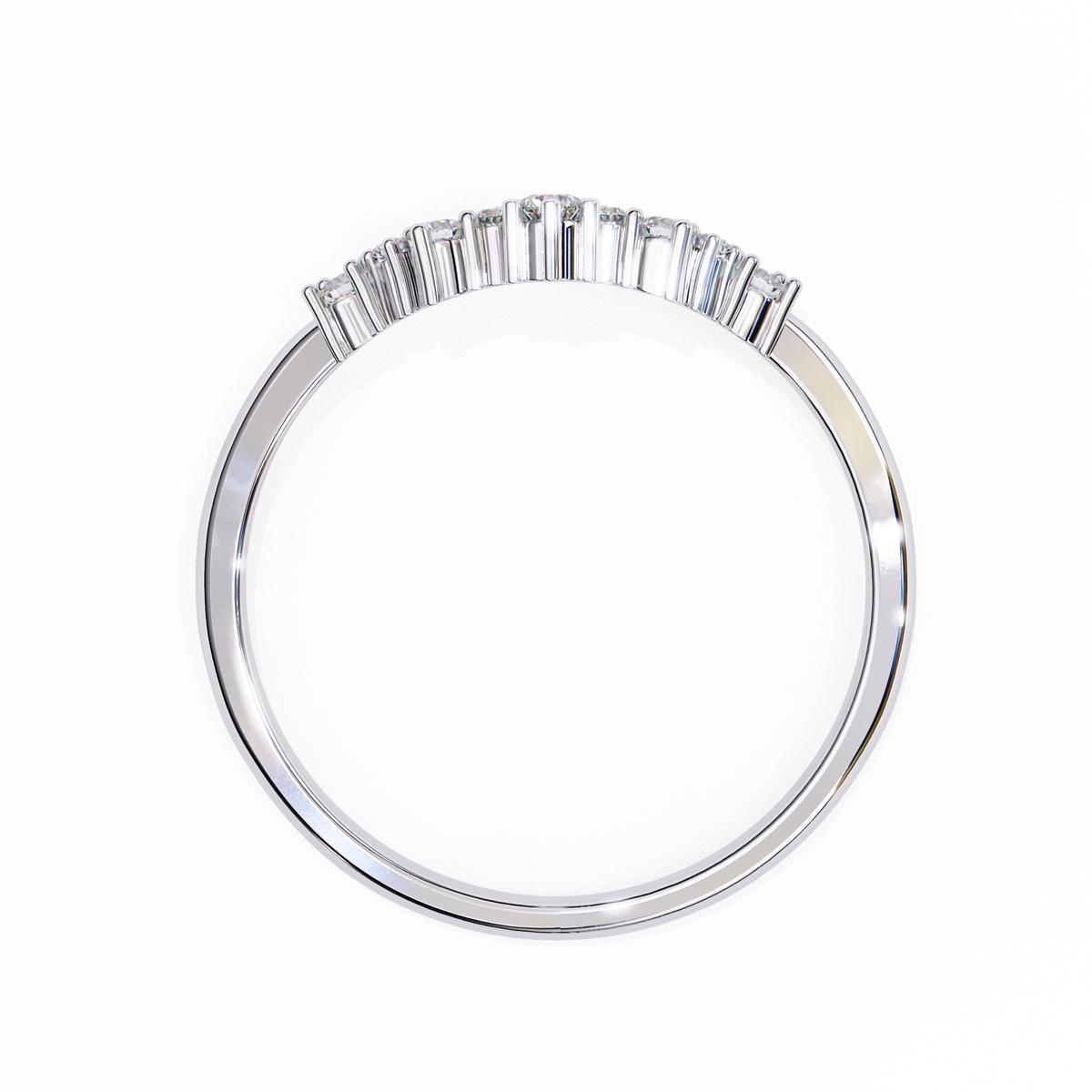 White Gold Round Diamond Crown Tiara Curved Band Ring