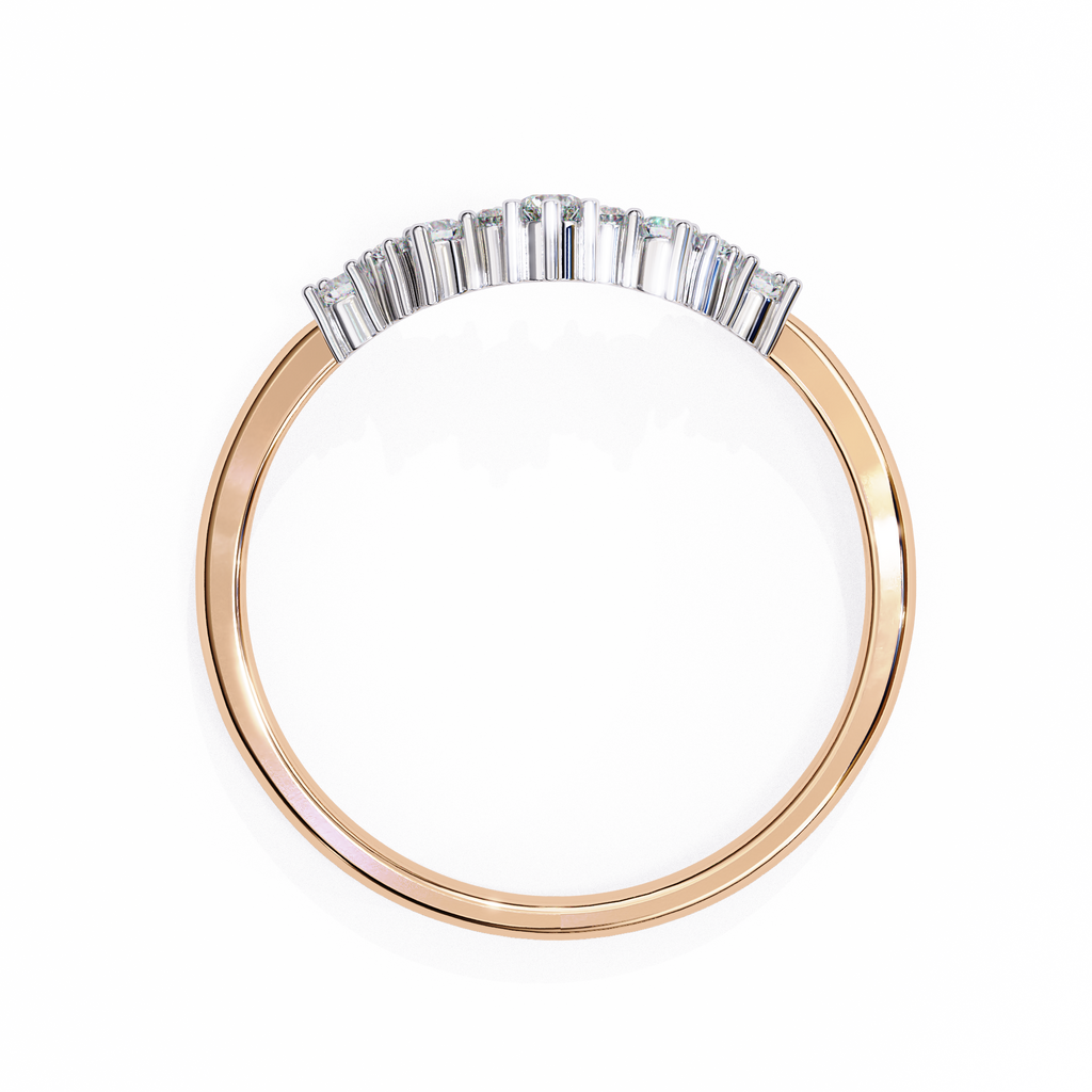 Rose Gold Round Diamond Crown Tiara Curved Band Ring