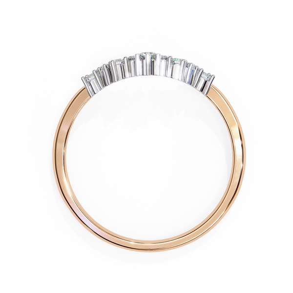 Rose Gold Round Diamond Crown Tiara Curved Band Ring