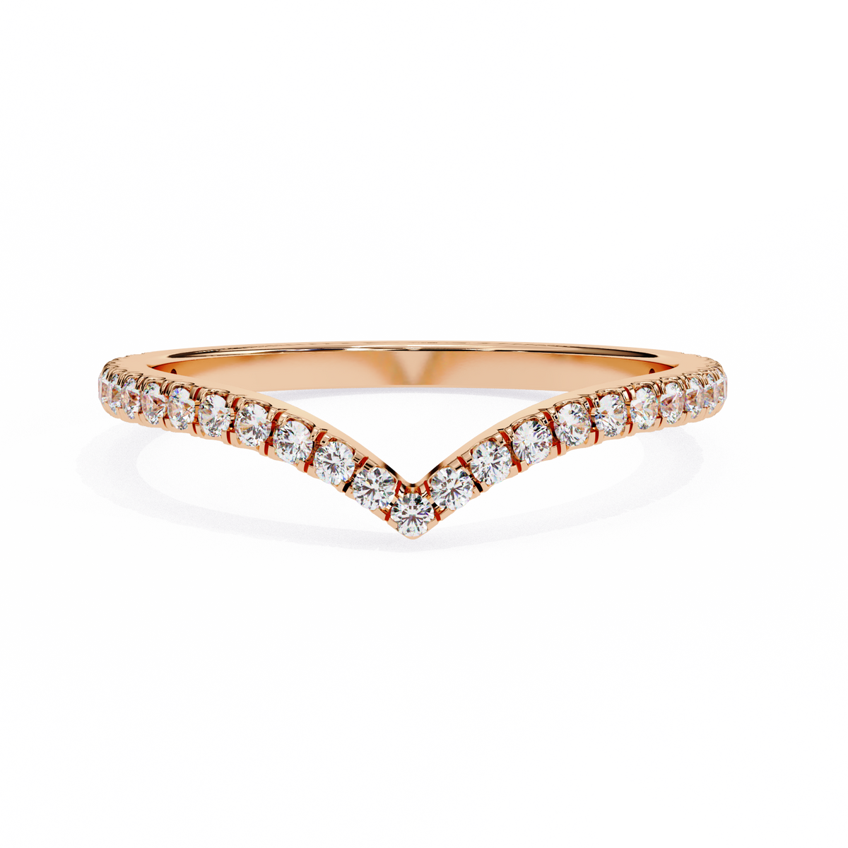 Rose Gold Round Diamond Chevron V-Shape Pavé Band Ring