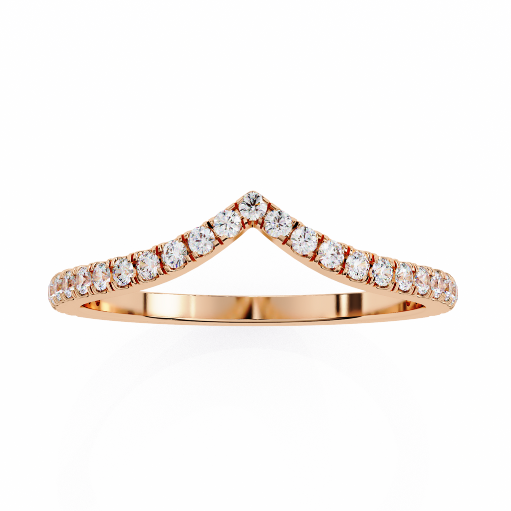Rose Gold Round Diamond Chevron V-Shape Pavé Band Ring