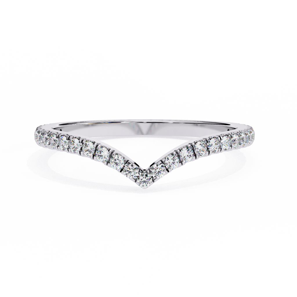 White Gold Round Diamond Chevron V-Shape Pavé Band Ring