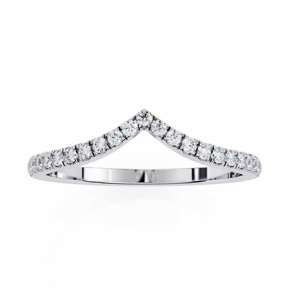 White Gold Round Diamond Chevron V-Shape Pavé Band Ring