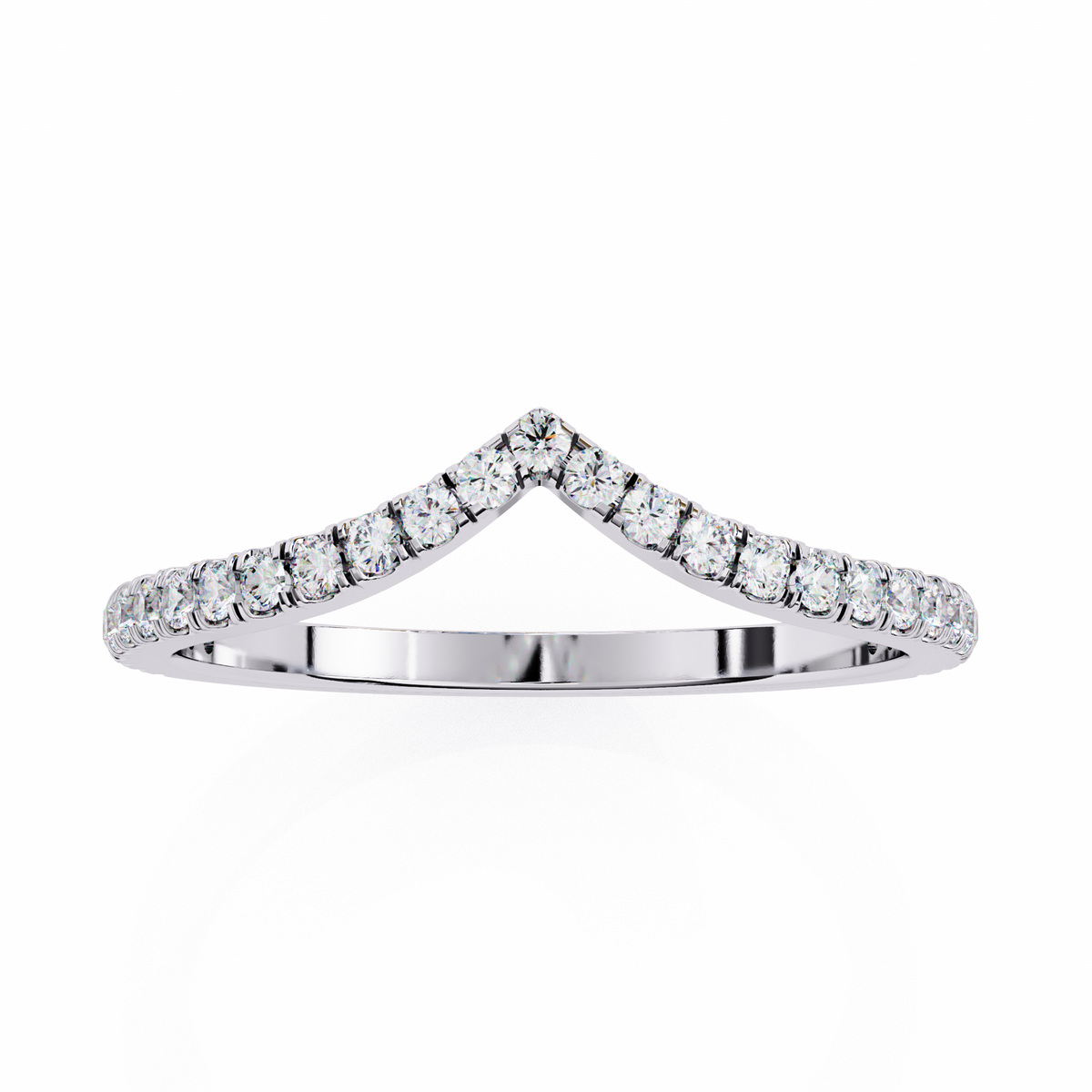 White Gold Round Diamond Chevron V-Shape Pavé Band Ring