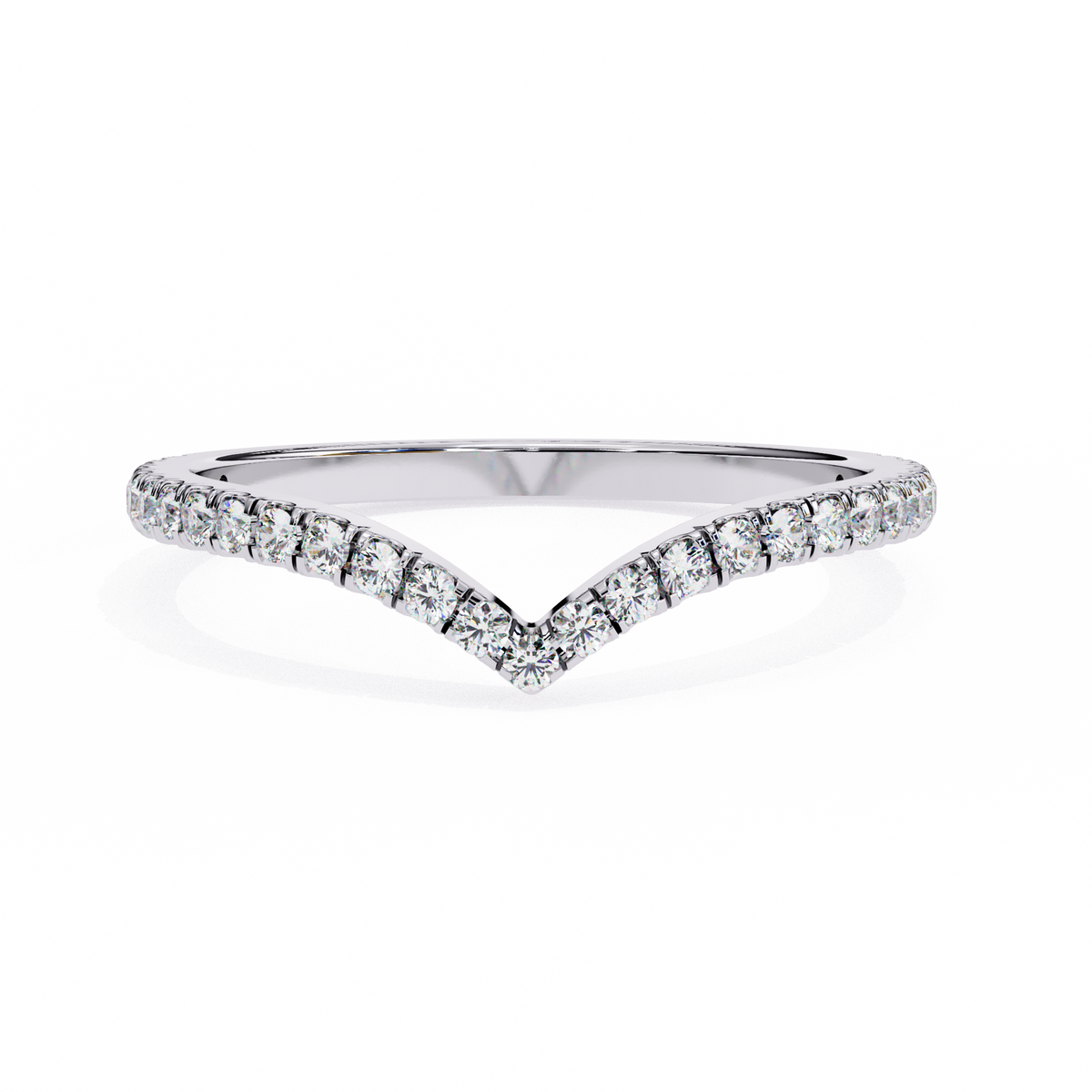 White Gold Round Diamond Chevron V-Shape Pavé Band Ring