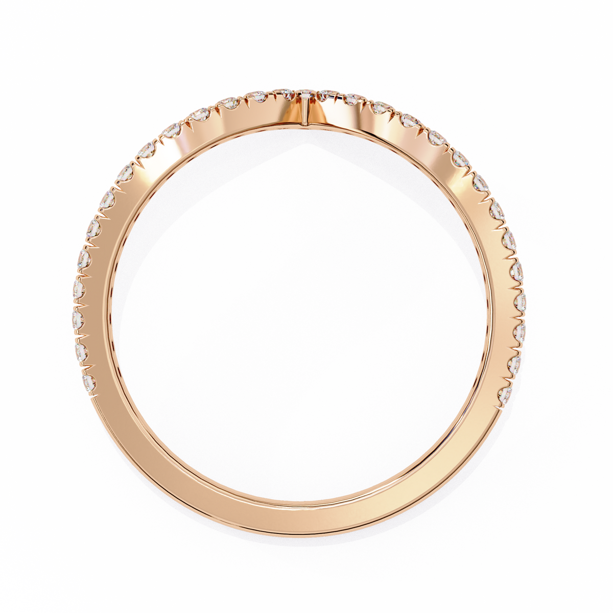 Rose Gold Round Diamond Chevron V-Shape Pavé Band Ring