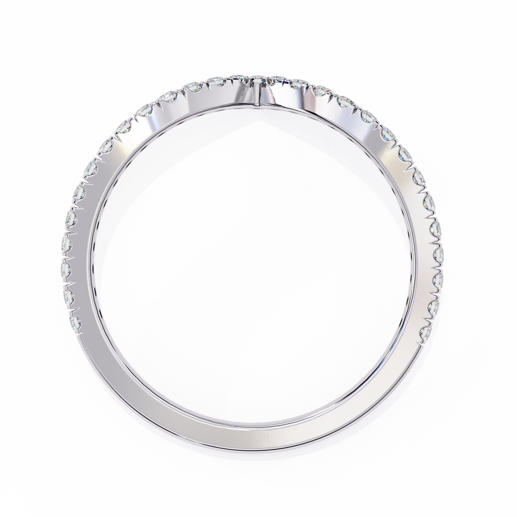 White Gold Round Diamond Chevron V-Shape Pavé Band Ring