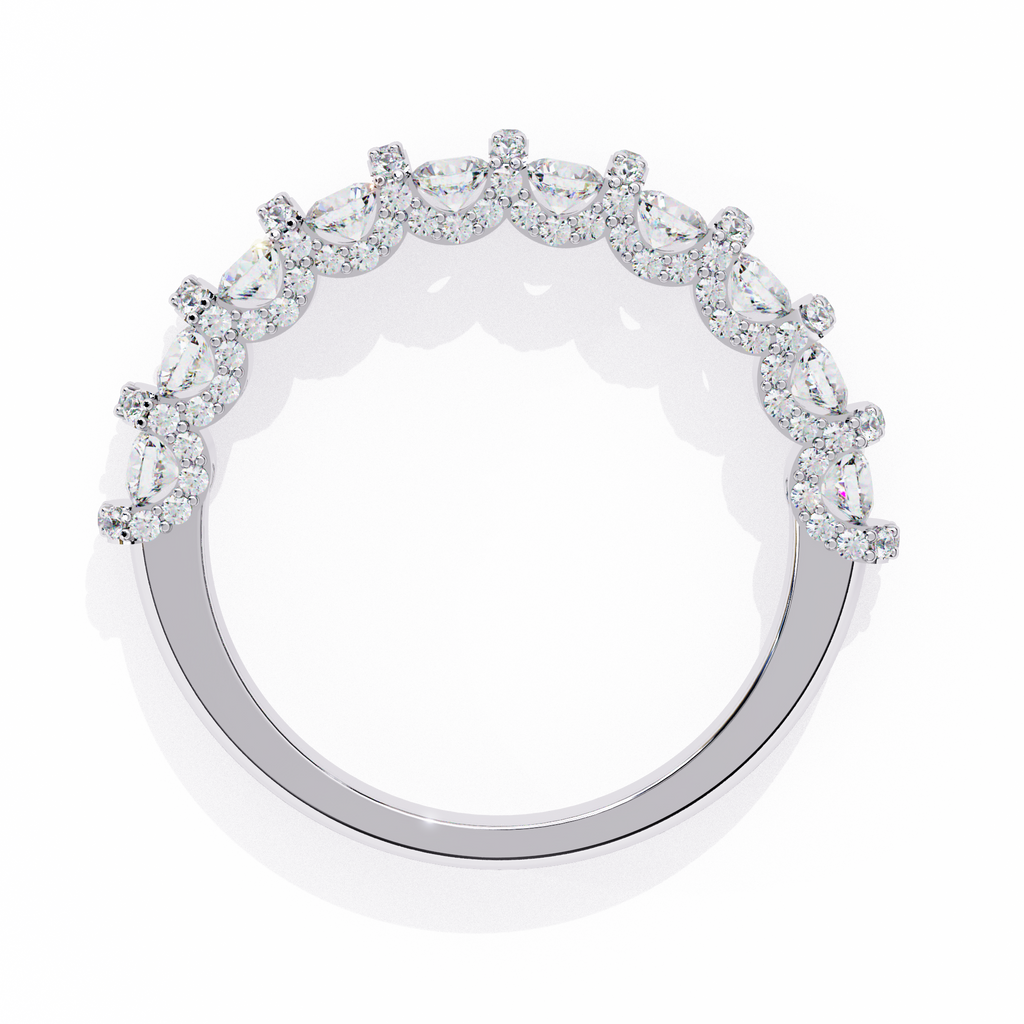 White Gold Round Diamond Cluster Half Eternity Band Ring