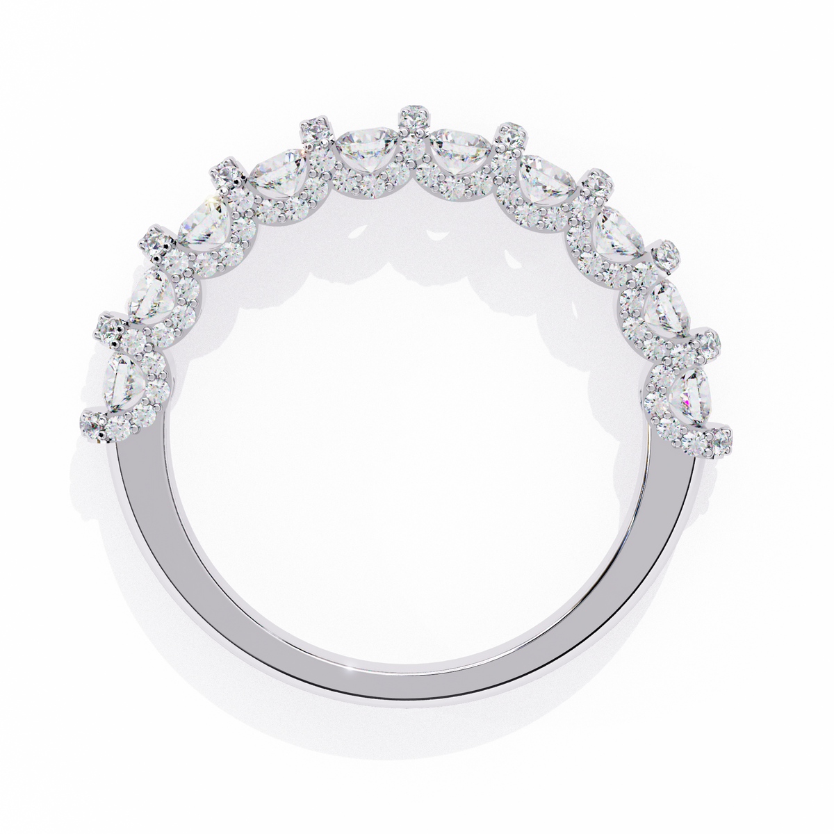 White Gold Round Diamond Cluster Half Eternity Band Ring