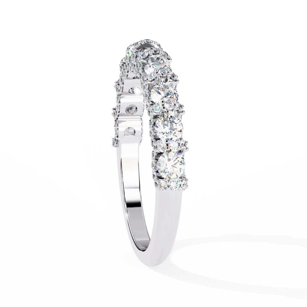 White Gold Round Diamond Cluster Half Eternity Band Ring