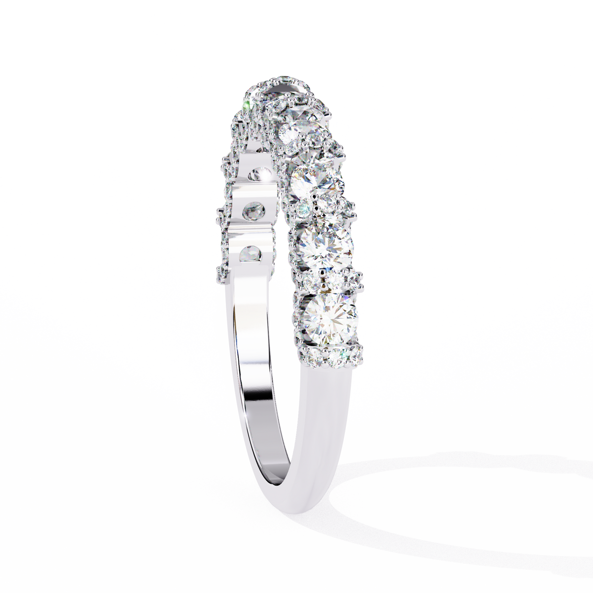 White Gold Round Diamond Cluster Half Eternity Band Ring