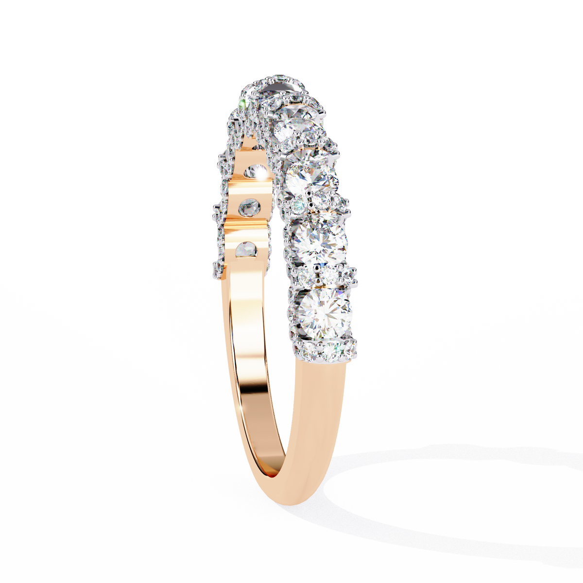 Rose Gold Round Diamond Cluster Two-Tone Half Eternity Band Ring